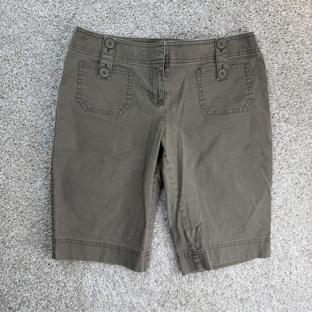 Ann Taylor LOFT Bermuda Shorts Womens 2 Green Twill Stretch Flat Front Summer